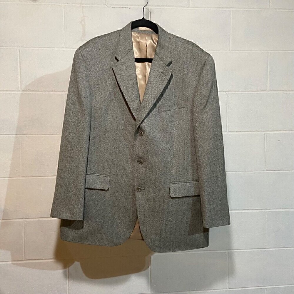 Lauren Ralph Lauren‎ Sport Coat 44R Grey Herringbone 3 Button Lambswool Formal